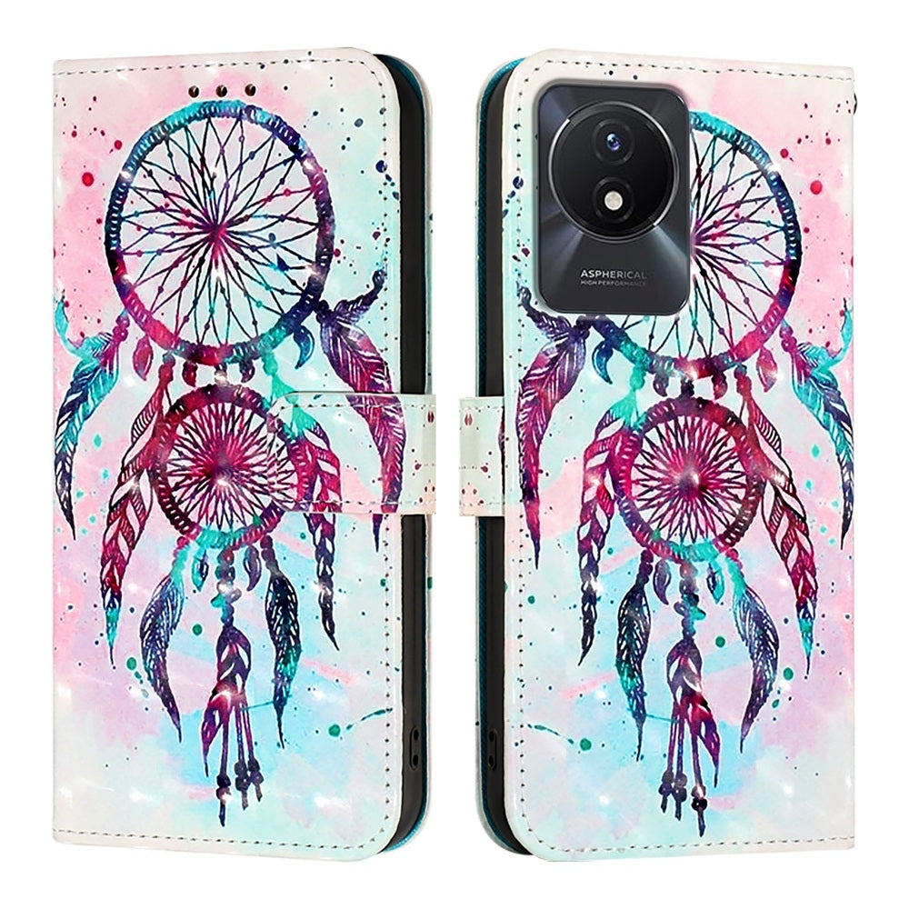 vivo Y02A Leather Flip Phone Case with 3D Painted Design, Card Holder, Wallet & Stand Function - Durable Protection & Easy Access