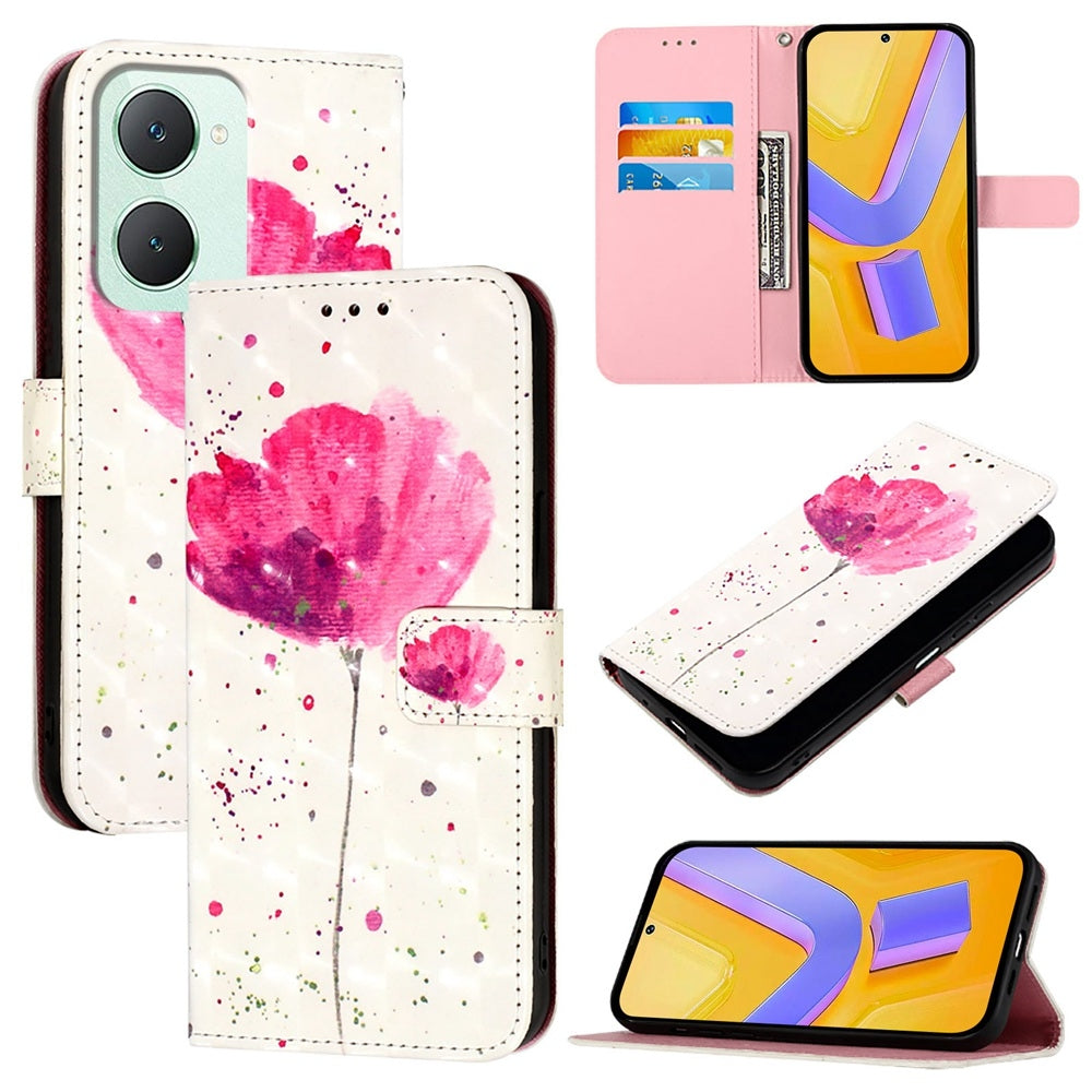 vivo Y03 Global Leather Flip Phone Case with 3D Painted Design, Card Holder, Wallet & Stand Function - Durable Protection & Easy Access