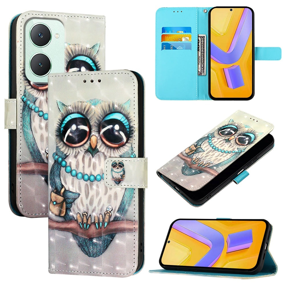 vivo Y03 Global Leather Flip Phone Case with 3D Painted Design, Card Holder, Wallet & Stand Function - Durable Protection & Easy Access