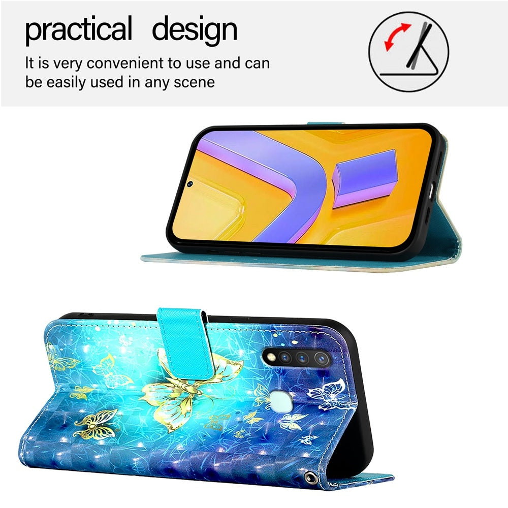 vivo U20 Leather Flip Phone Case with 3D Painted Design, Card Holder, Wallet & Stand Function - Durable Protection & Easy Access