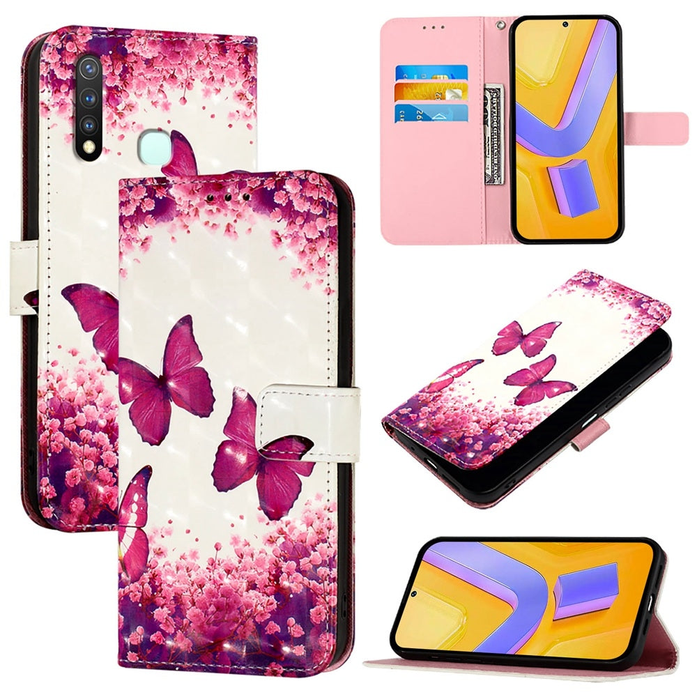 vivo U20 Leather Flip Phone Case with 3D Painted Design, Card Holder, Wallet & Stand Function - Durable Protection & Easy Access