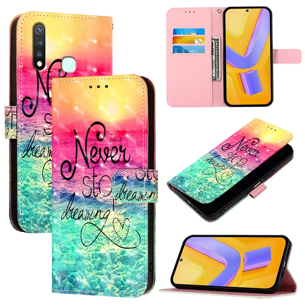 vivo U20 Leather Flip Phone Case with 3D Painted Design, Card Holder, Wallet & Stand Function - Durable Protection & Easy Access