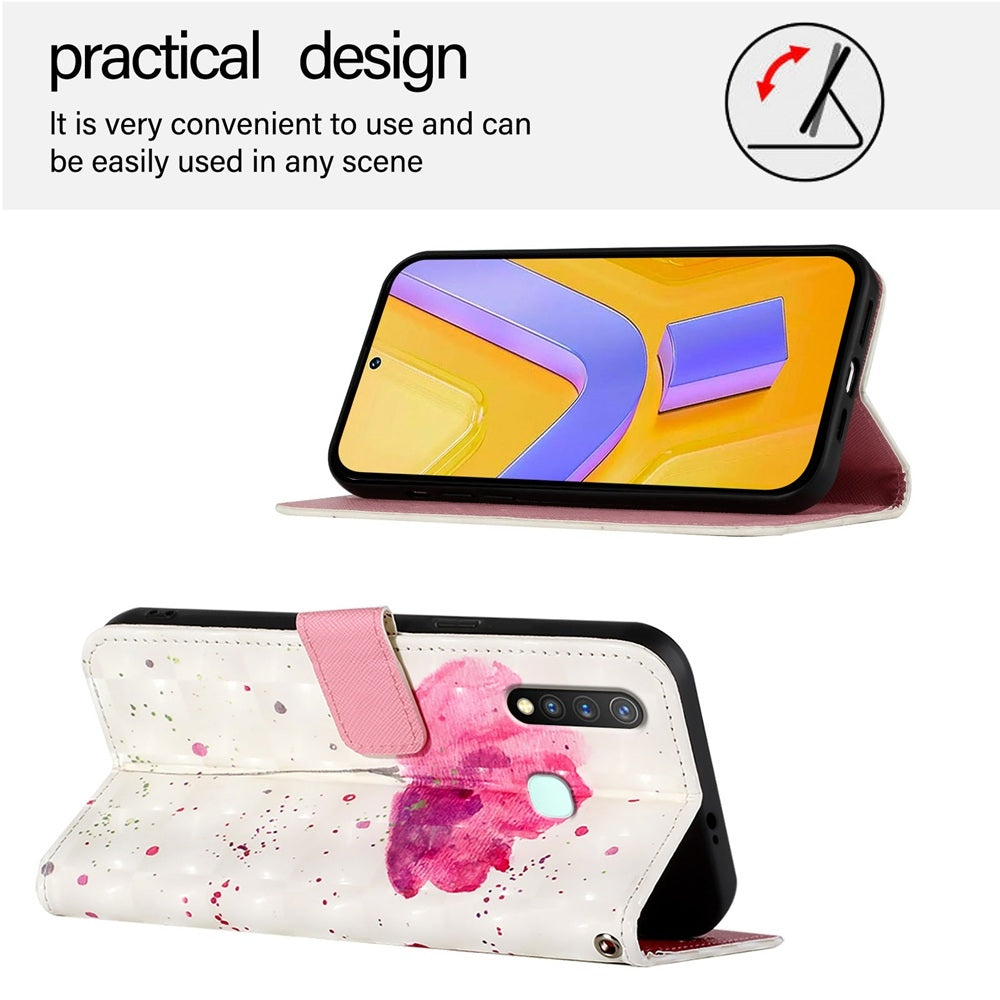 vivo U3 Leather Flip Phone Case with 3D Painted Design, Card Holder, Wallet & Stand Function - Durable Protection & Easy Access