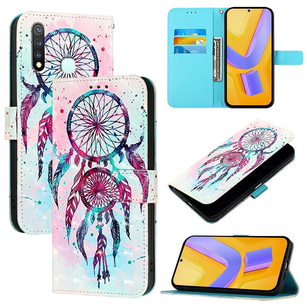 vivo U20 Leather Flip Phone Case with 3D Painted Design, Card Holder, Wallet & Stand Function - Durable Protection & Easy Access