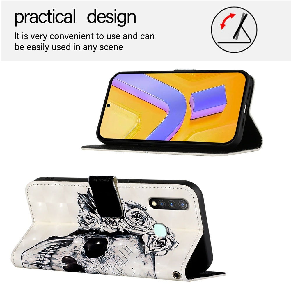 vivo U20 Leather Flip Phone Case with 3D Painted Design, Card Holder, Wallet & Stand Function - Durable Protection & Easy Access