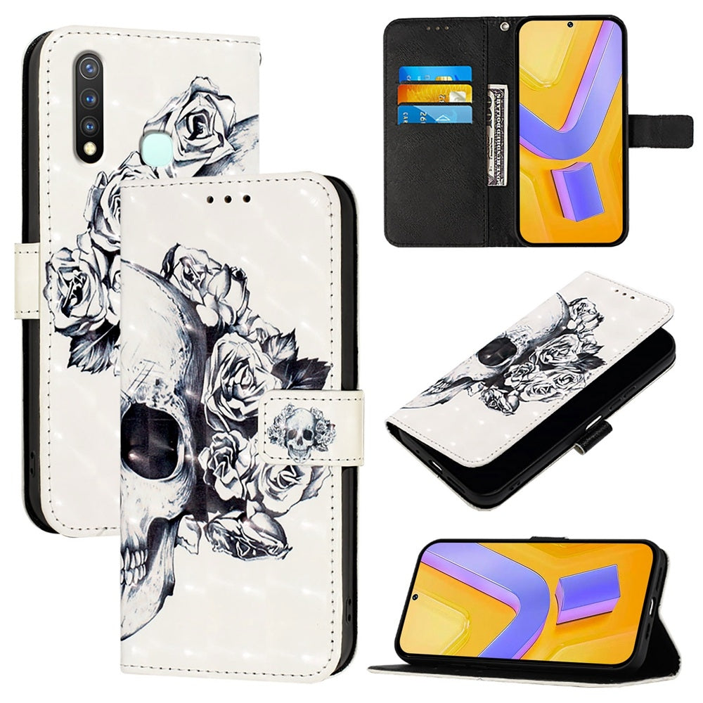 vivo U3 Leather Flip Phone Case with 3D Painted Design, Card Holder, Wallet & Stand Function - Durable Protection & Easy Access
