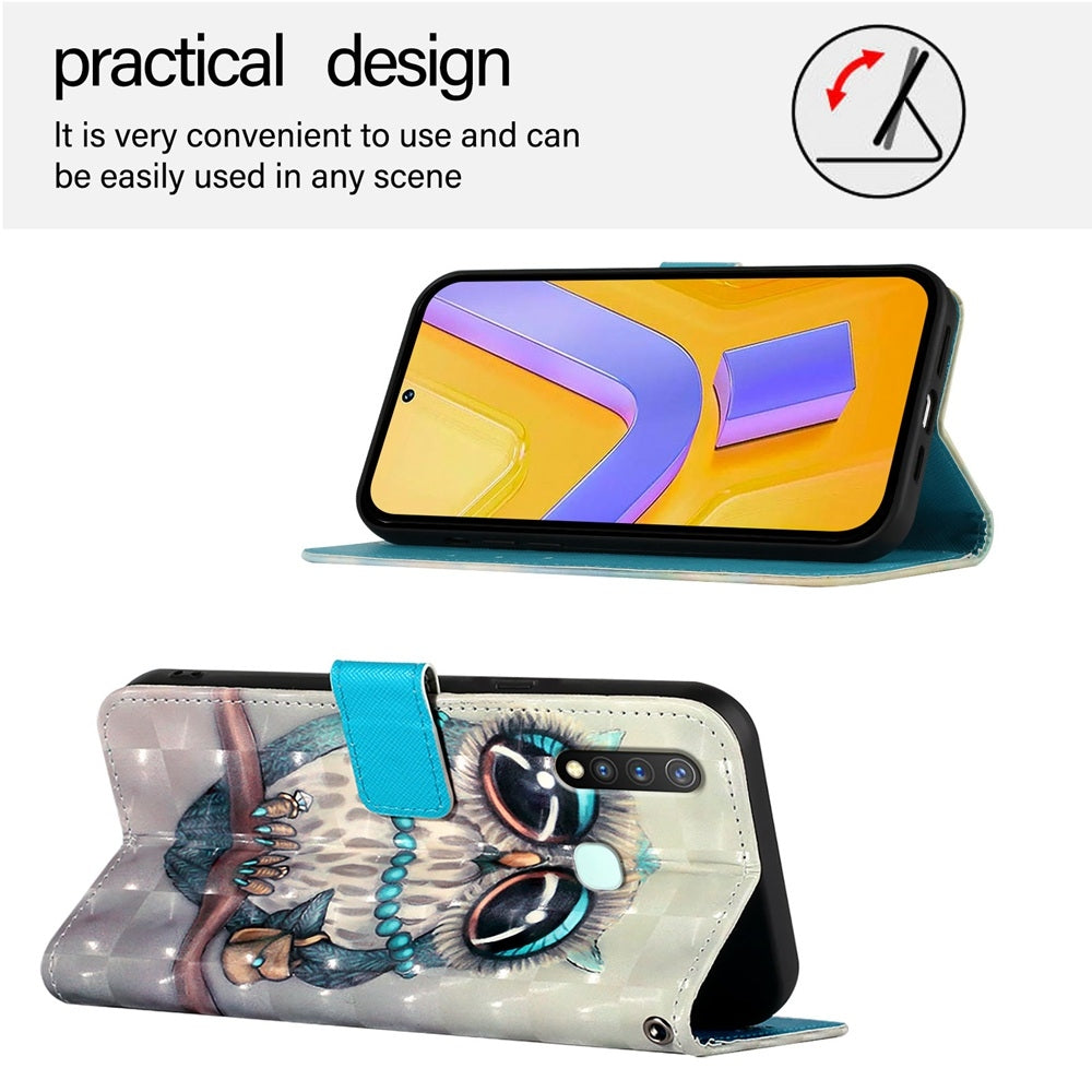 vivo U20 Leather Flip Phone Case with 3D Painted Design, Card Holder, Wallet & Stand Function - Durable Protection & Easy Access