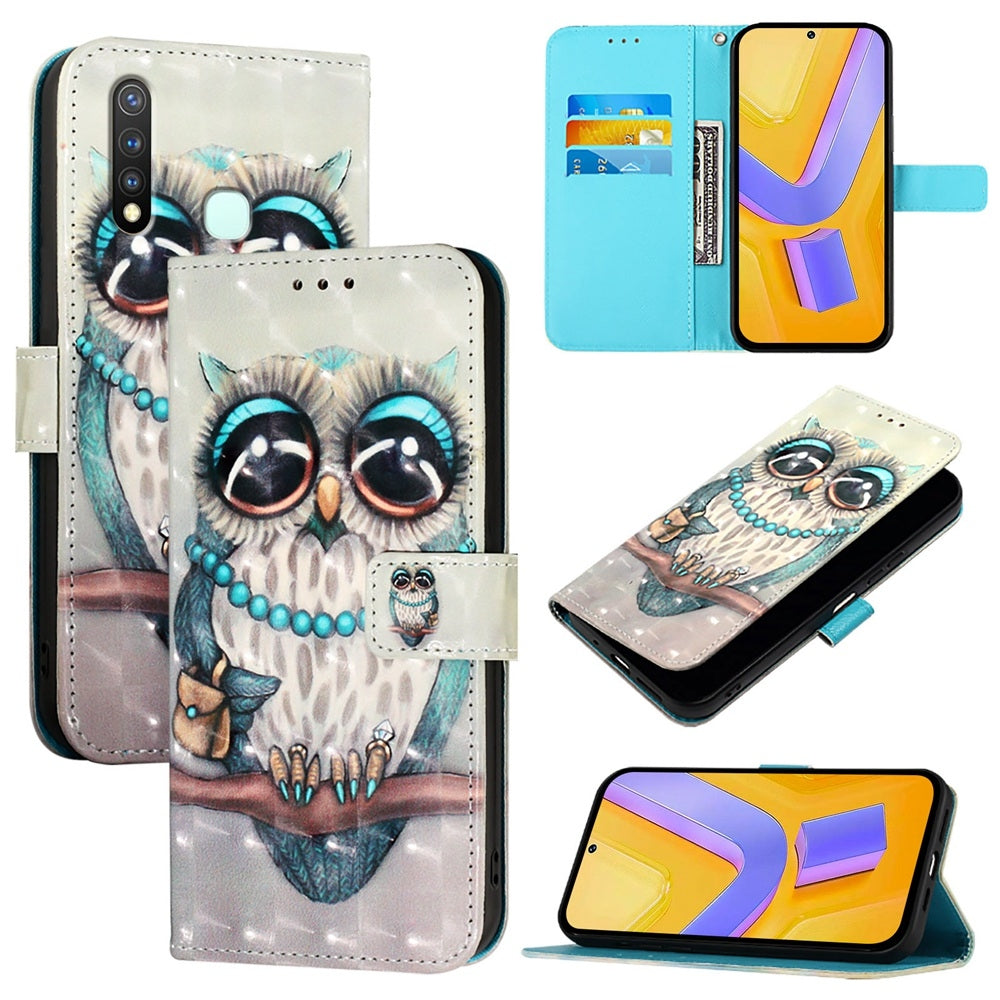 vivo U3 Leather Flip Phone Case with 3D Painted Design, Card Holder, Wallet & Stand Function - Durable Protection & Easy Access