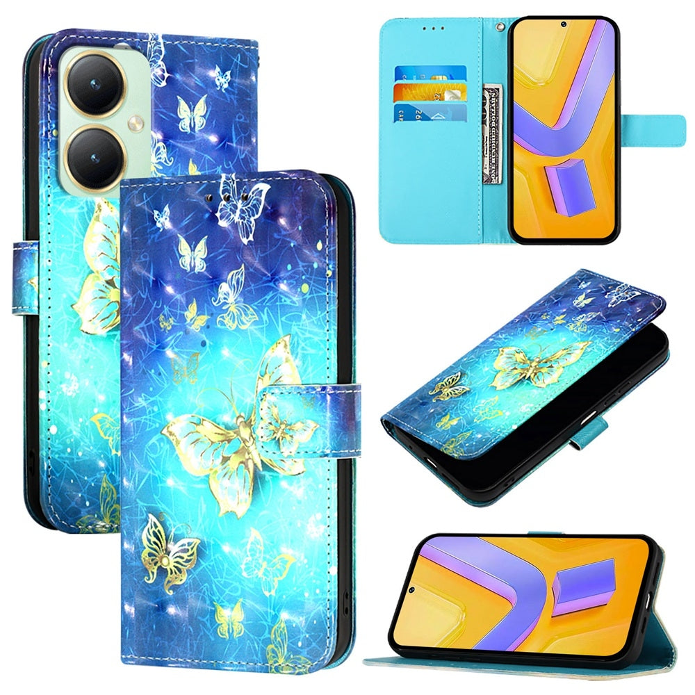 vivo Y27 4G Global Leather Flip Phone Case with 3D Painted Design, Card Holder, Wallet & Stand Function - Durable Protection & Easy Access