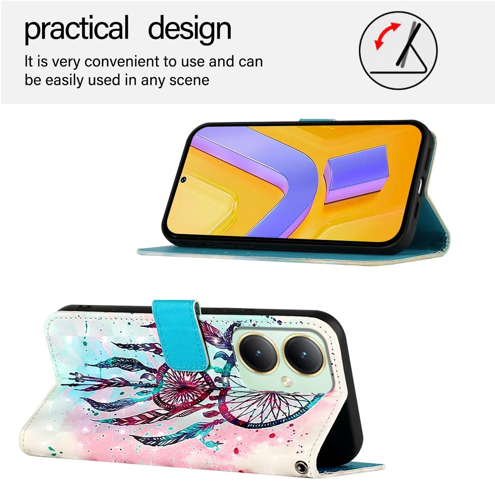 vivo Y27 4G Global Leather Flip Phone Case with 3D Painted Design, Card Holder, Wallet & Stand Function - Durable Protection & Easy Access