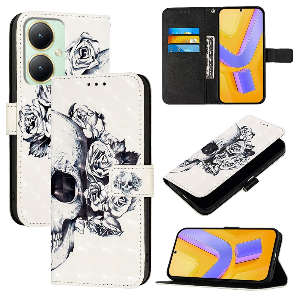 vivo Y27 4G Global Leather Flip Phone Case with 3D Painted Design, Card Holder, Wallet & Stand Function - Durable Protection & Easy Access