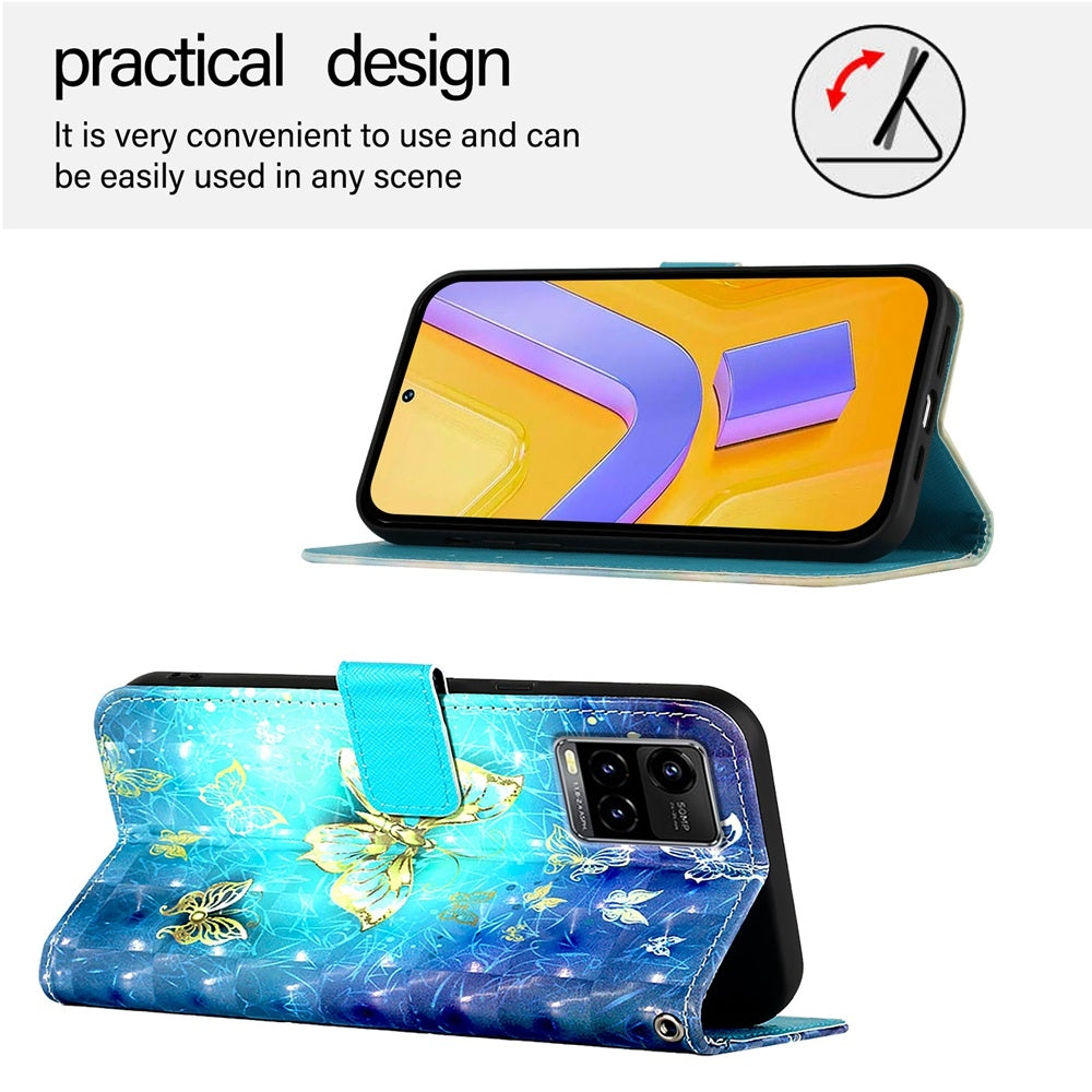 For vivo Y33s 4G Global Leather Flip Phone Case with 3D Painted Design, Card Holder, Wallet & Stand Function - Durable Protection & Easy Access