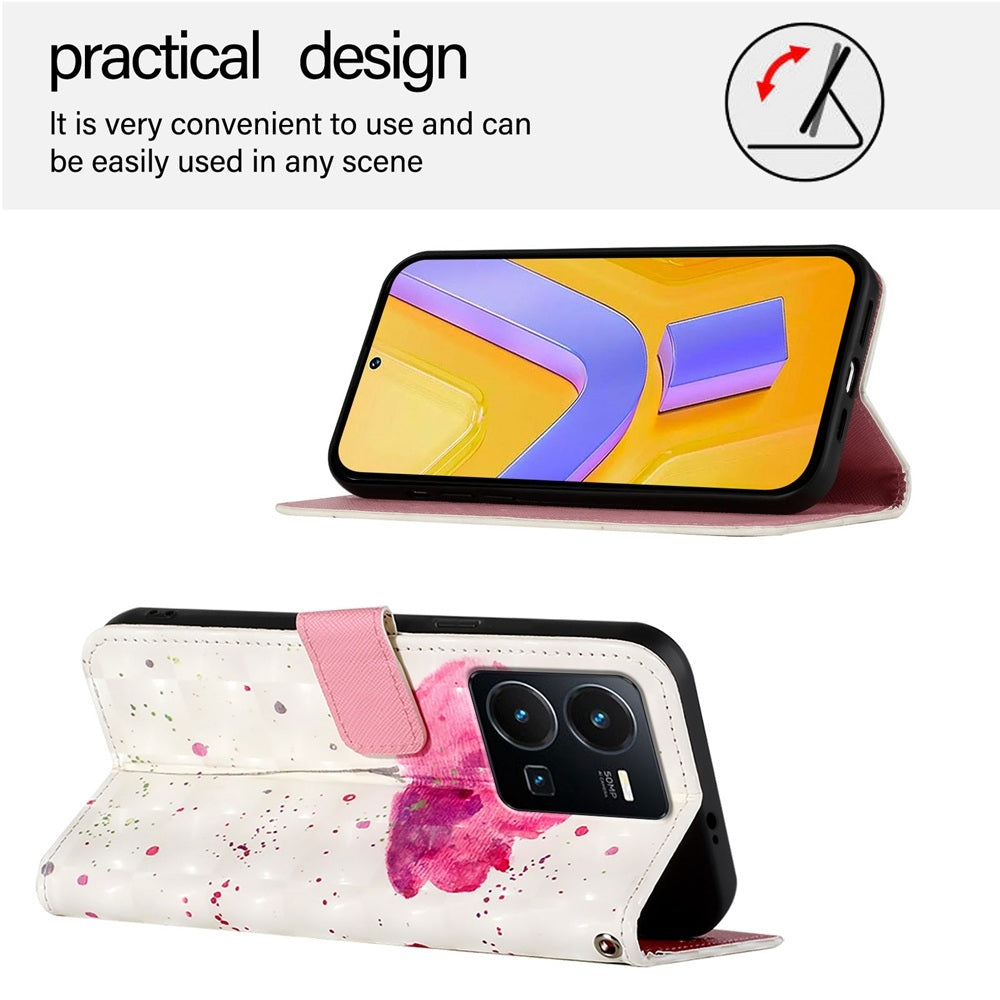 For vivo Y77 Global Leather Flip Phone Case with 3D Painted Design, Card Holder, Wallet & Stand Function - Durable Protection & Easy Access