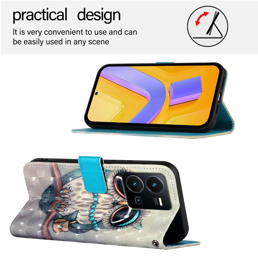 For vivo Y77 Global Leather Flip Phone Case with 3D Painted Design, Card Holder, Wallet & Stand Function - Durable Protection & Easy Access