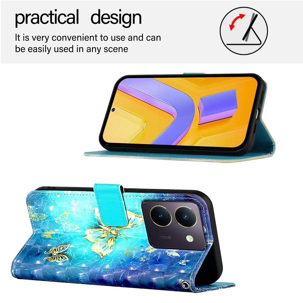 For vivo Y36 4G India Leather Flip Phone Case with 3D Painted Design, Card Holder, Wallet & Stand Function - Durable Protection & Easy Access