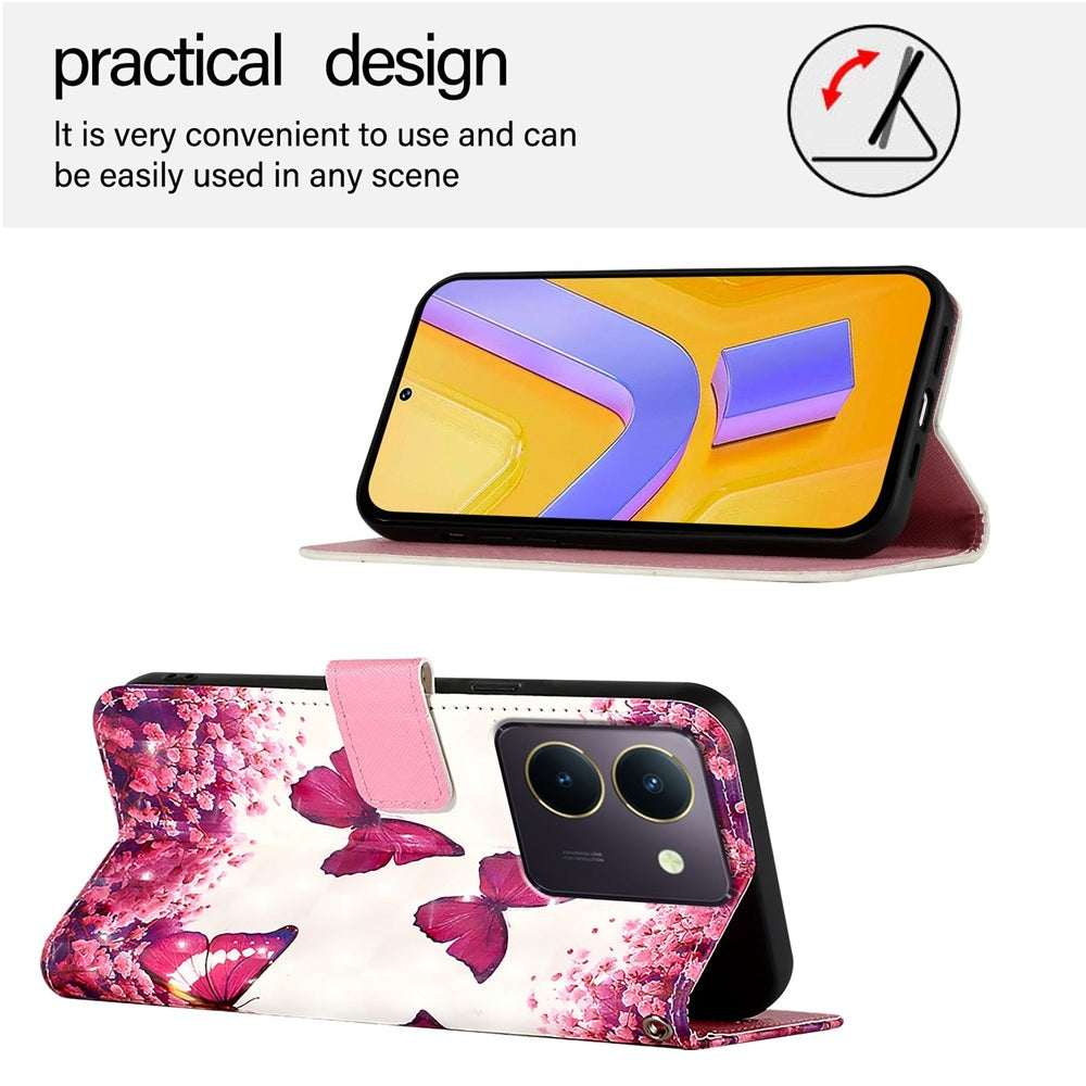 For vivo Y36 4G India Leather Flip Phone Case with 3D Painted Design, Card Holder, Wallet & Stand Function - Durable Protection & Easy Access