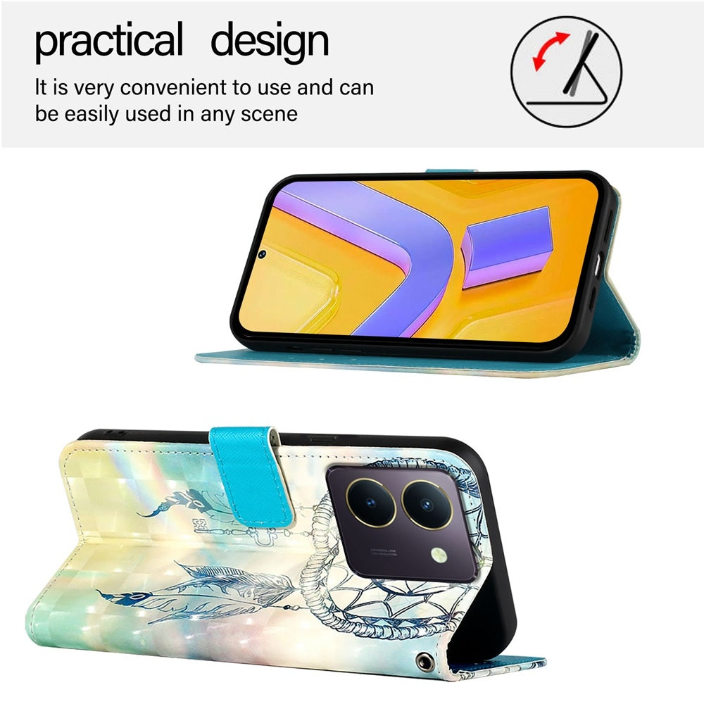 For vivo Y36 4G India Leather Flip Phone Case with 3D Painted Design, Card Holder, Wallet & Stand Function - Durable Protection & Easy Access