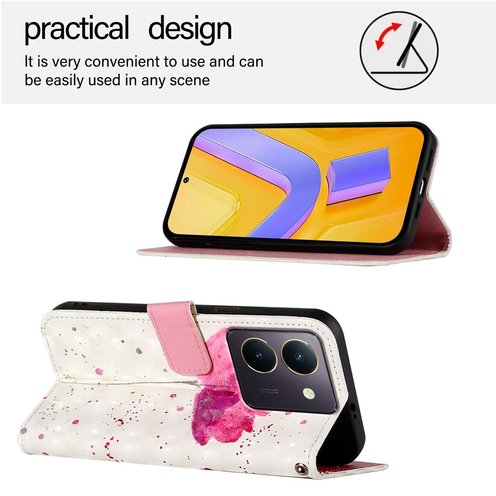 For vivo Y36 4G India Leather Flip Phone Case with 3D Painted Design, Card Holder, Wallet & Stand Function - Durable Protection & Easy Access