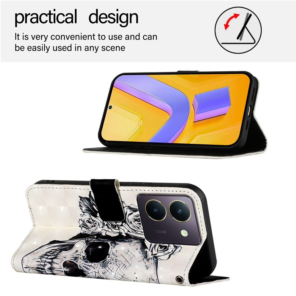 For vivo Y36 4G India Leather Flip Phone Case with 3D Painted Design, Card Holder, Wallet & Stand Function - Durable Protection & Easy Access