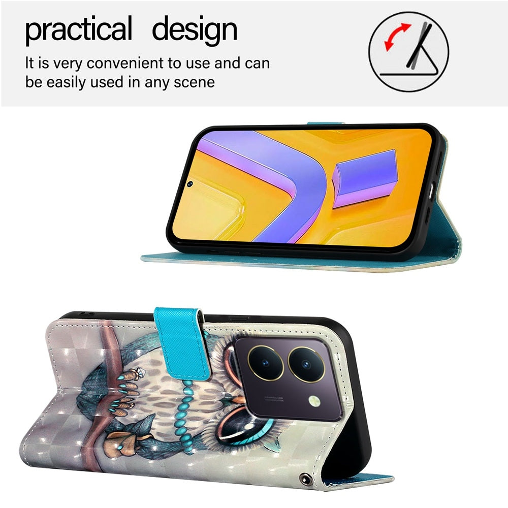 For vivo Y36 4G India Leather Flip Phone Case with 3D Painted Design, Card Holder, Wallet & Stand Function - Durable Protection & Easy Access