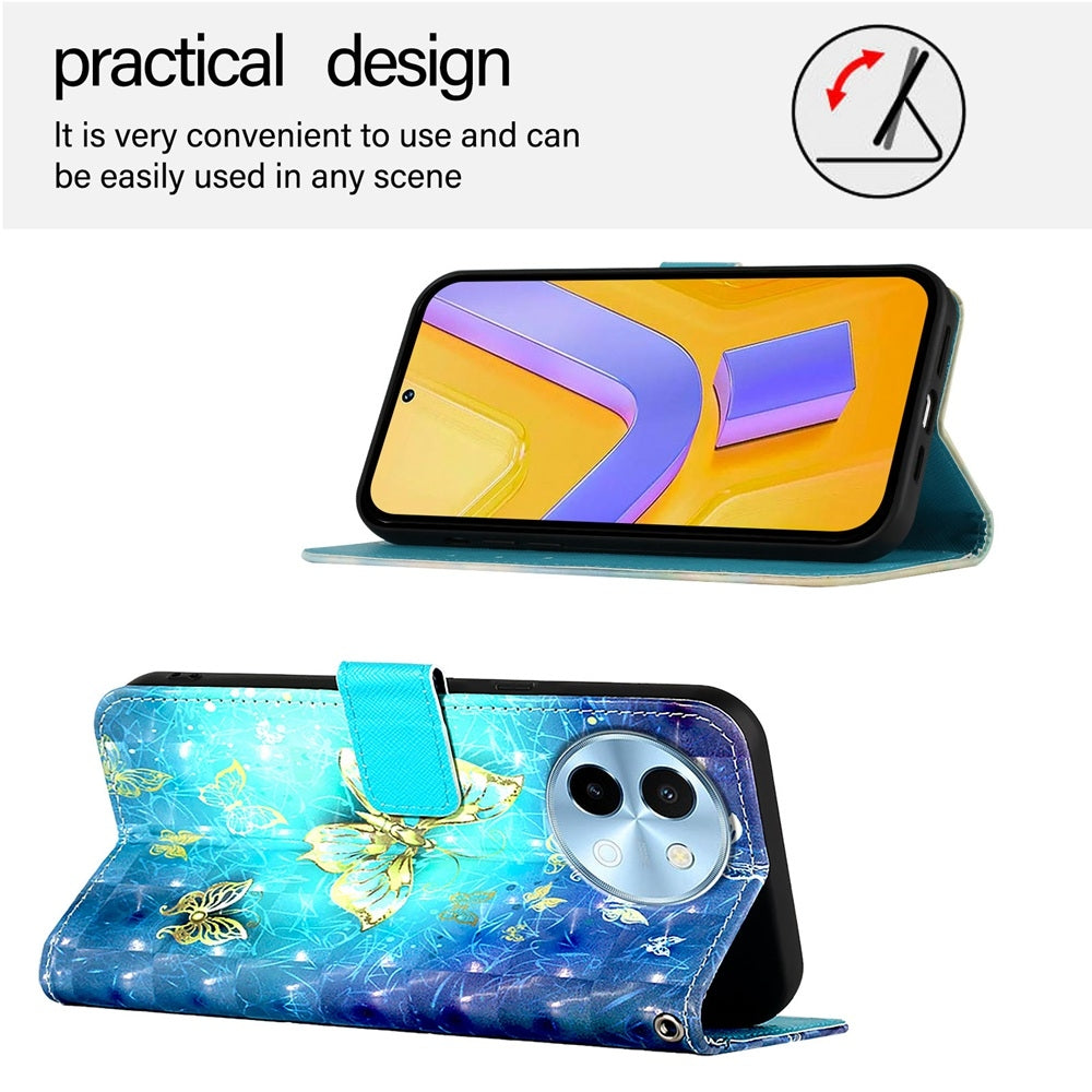 For vivo Y38 Leather Flip Phone Case with 3D Painted Design, Card Holder, Wallet & Stand Function - Durable Protection & Easy Access