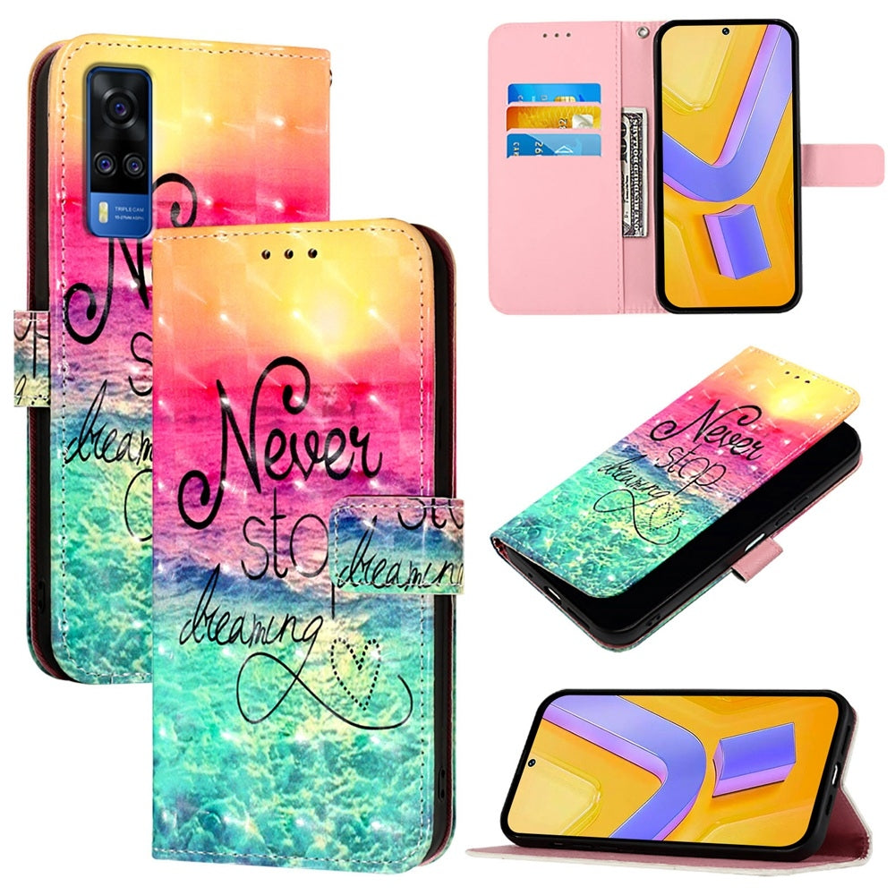 For vivo Y51a 2021 Leather Flip Phone Case with 3D Painted Design, Card Holder, Wallet & Stand Function - Durable Protection & Easy Access