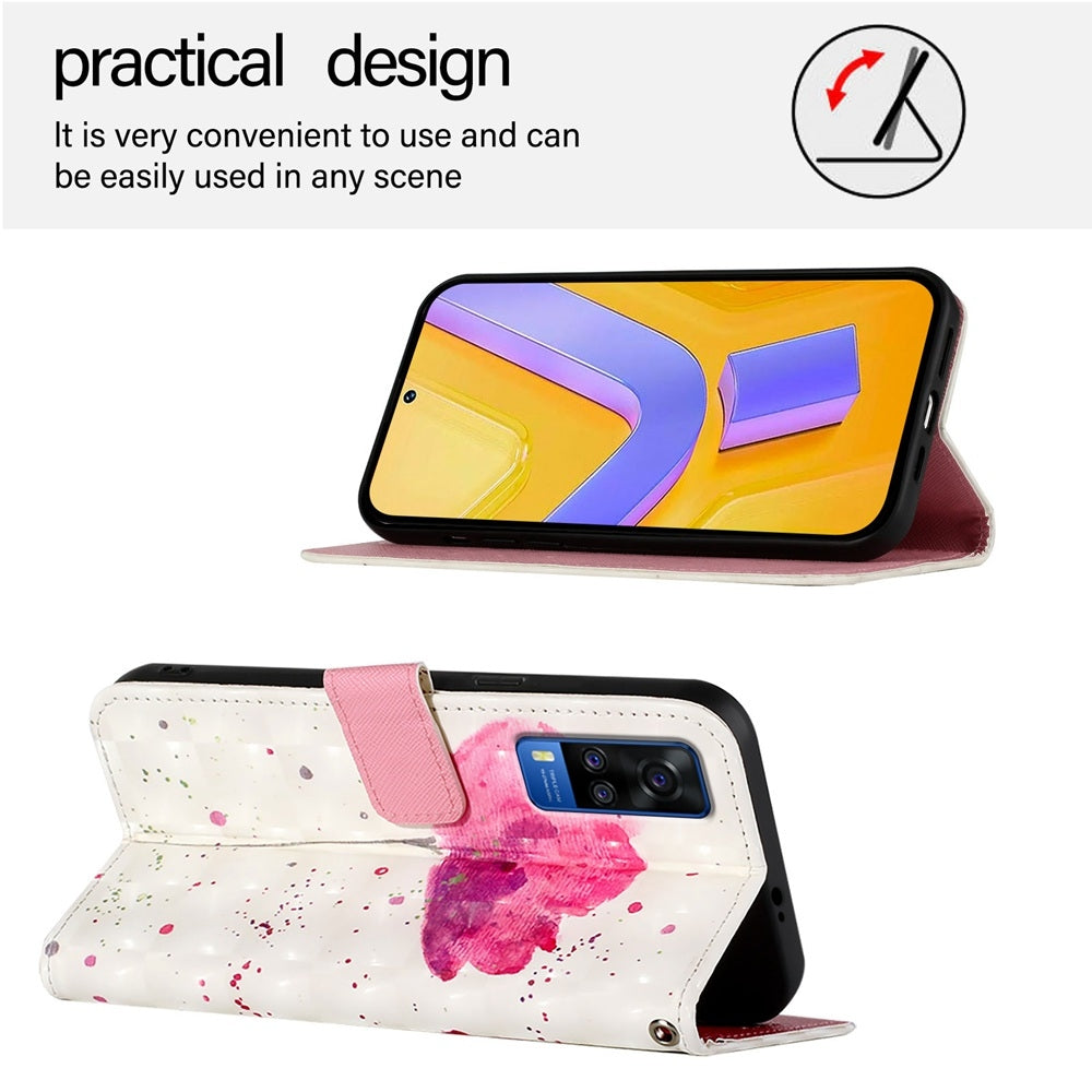 For vivo Y51a 2021 Leather Flip Phone Case with 3D Painted Design, Card Holder, Wallet & Stand Function - Durable Protection & Easy Access