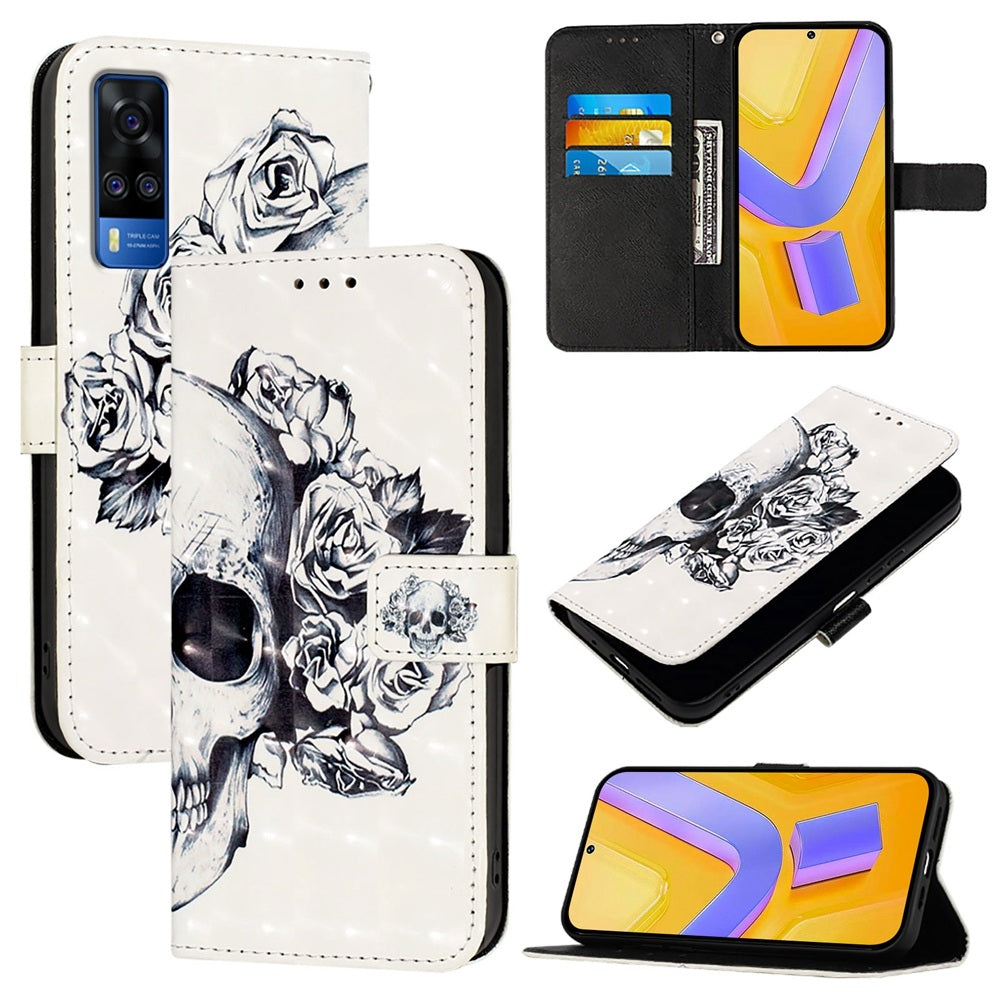 For vivo Y51a 2021 Leather Flip Phone Case with 3D Painted Design, Card Holder, Wallet & Stand Function - Durable Protection & Easy Access