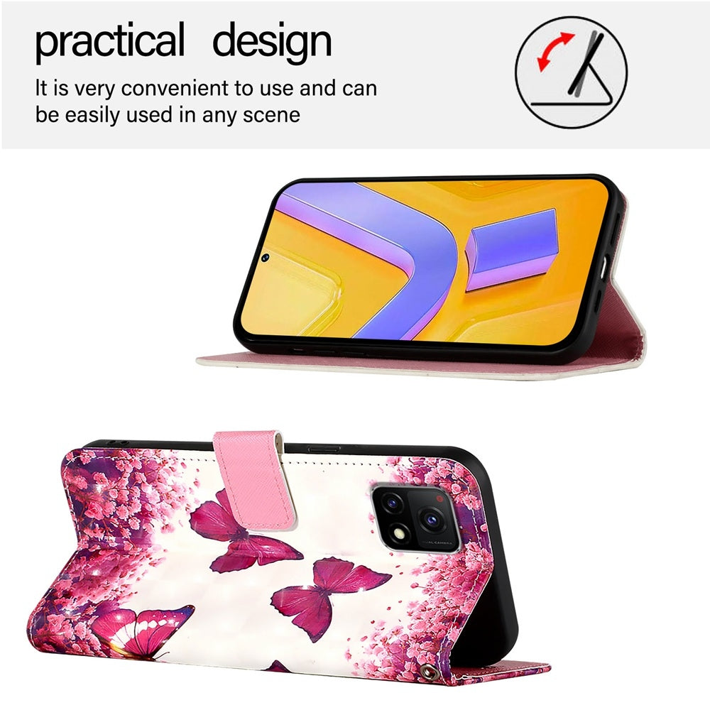 vivo iQOO U3 Leather Flip Phone Case with 3D Painted Design, Card Holder, Wallet & Stand Function - Durable Protection & Easy Access