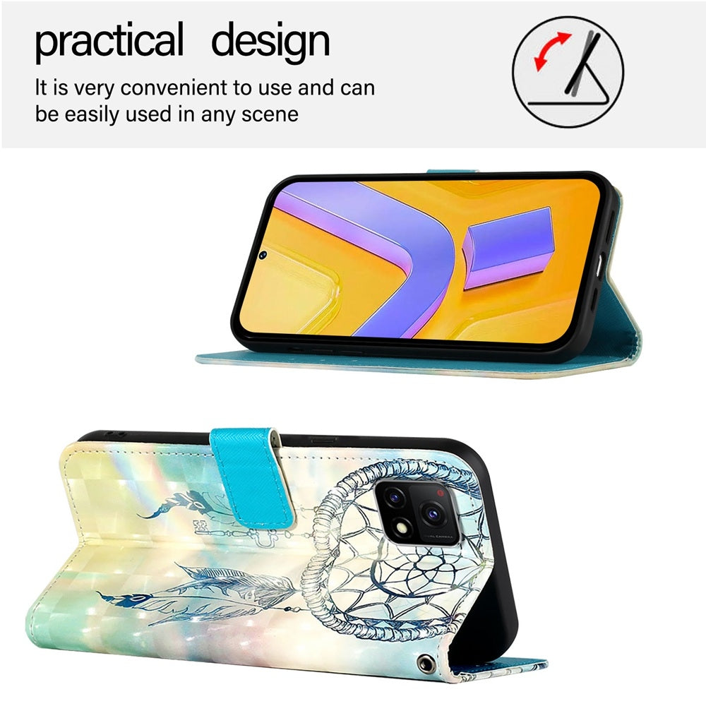 For vivo Y52s Leather Flip Phone Case with 3D Painted Design, Card Holder, Wallet & Stand Function - Durable Protection & Easy Access