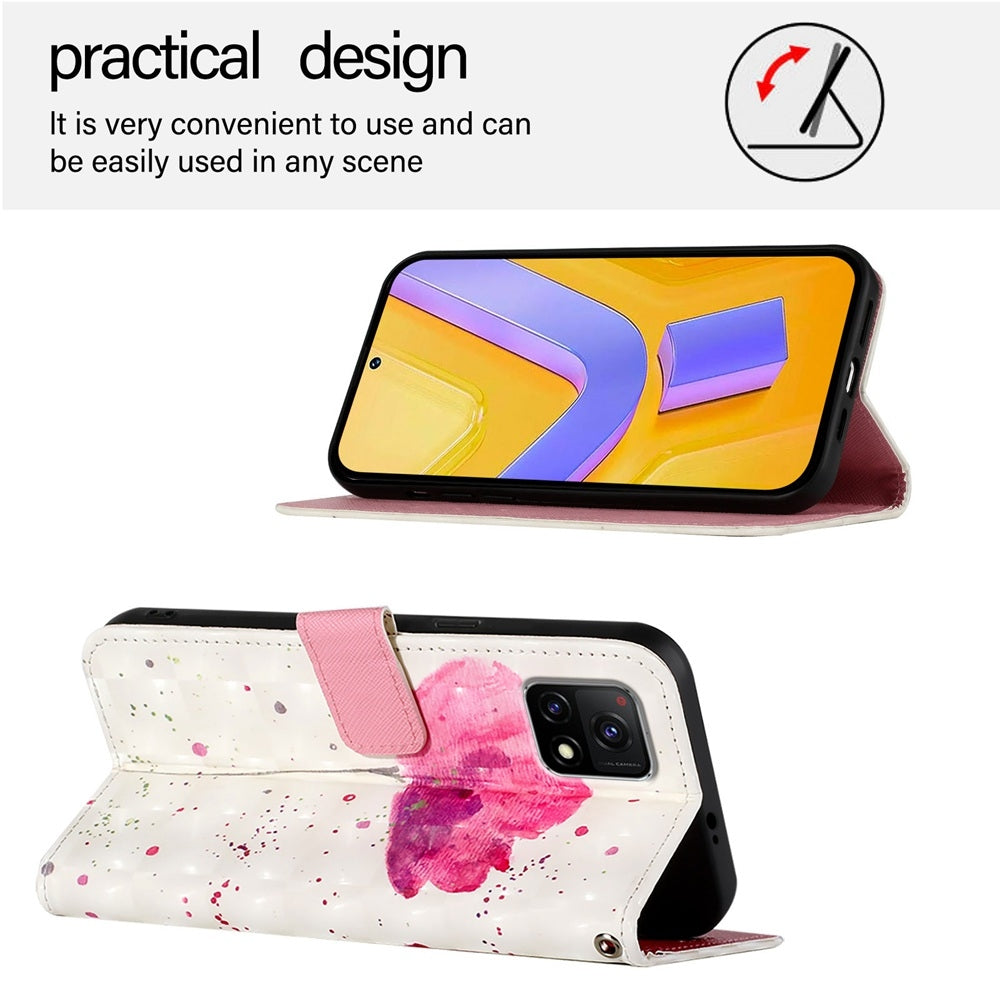 For vivo Y52s Leather Flip Phone Case with 3D Painted Design, Card Holder, Wallet & Stand Function - Durable Protection & Easy Access