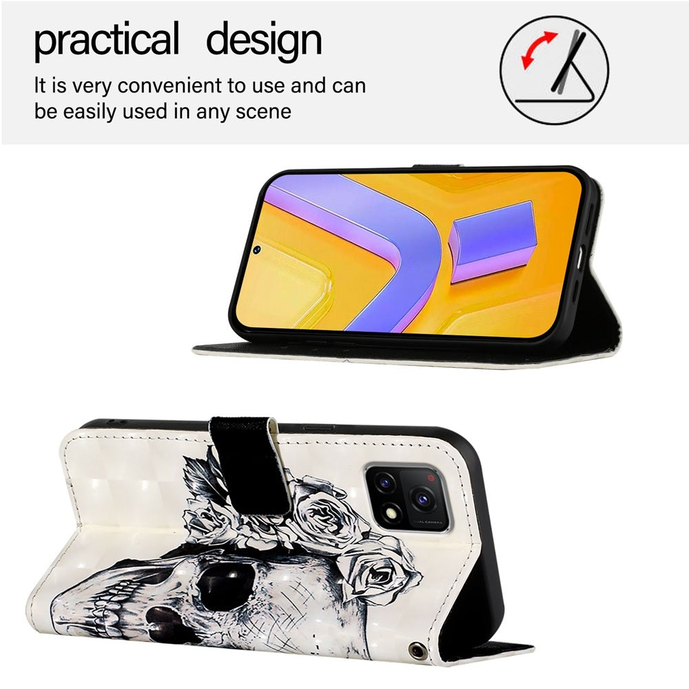 For vivo Y52s Leather Flip Phone Case with 3D Painted Design, Card Holder, Wallet & Stand Function - Durable Protection & Easy Access