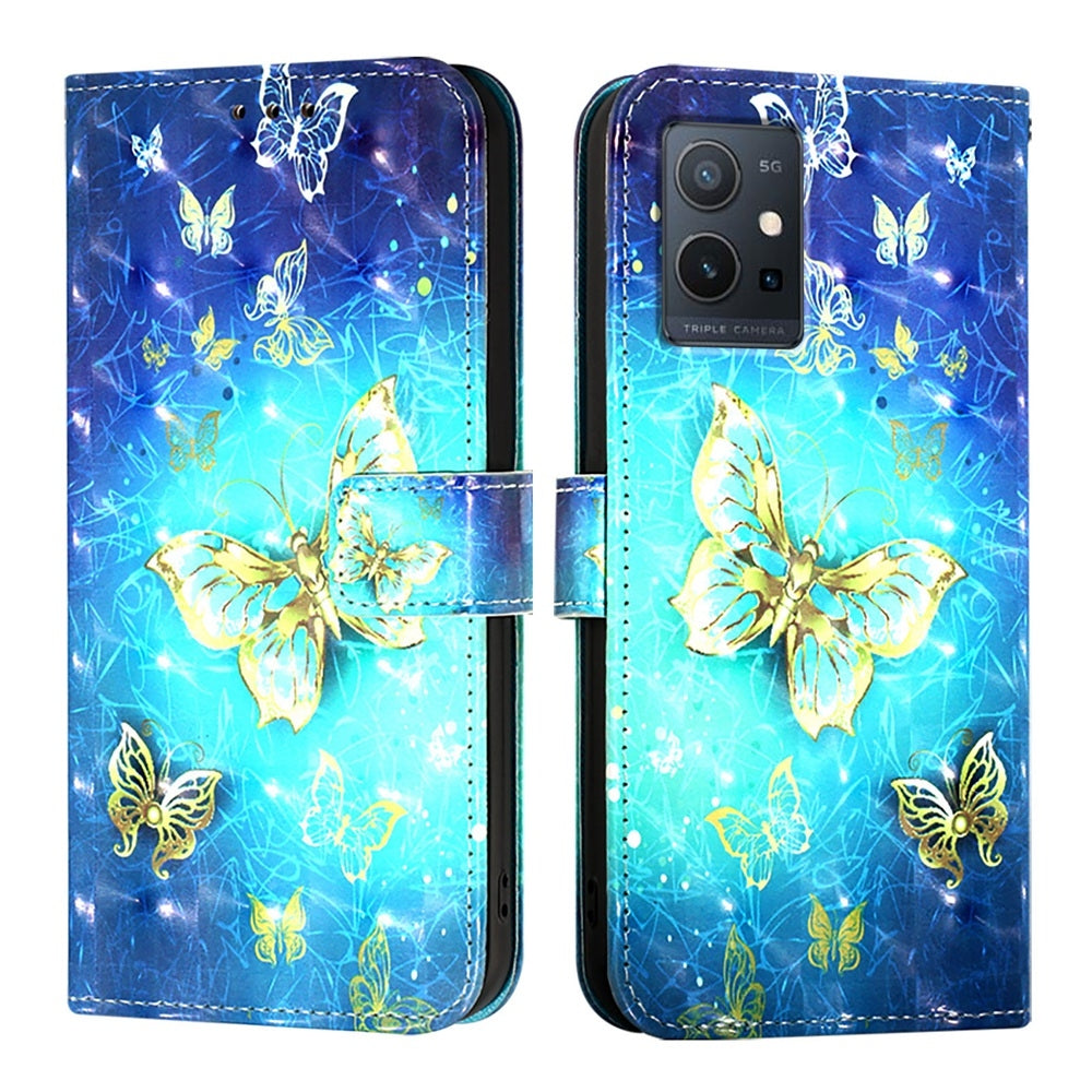 For vivo Y55s 5G 2023 Leather Flip Phone Case with 3D Painted Design, Card Holder, Wallet & Stand Function - Durable Protection & Easy Access