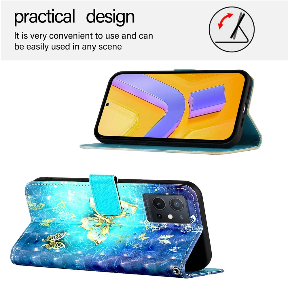 For vivo Y55s 5G 2023 Leather Flip Phone Case with 3D Painted Design, Card Holder, Wallet & Stand Function - Durable Protection & Easy Access