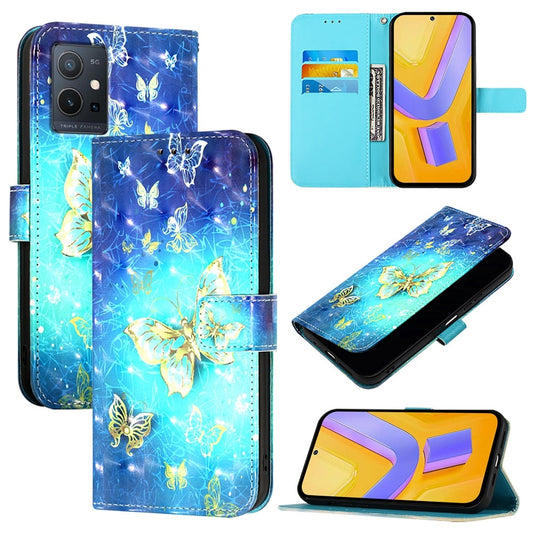 For vivo Y55s 5G 2023 Leather Flip Phone Case with 3D Painted Design, Card Holder, Wallet & Stand Function - Durable Protection & Easy Access