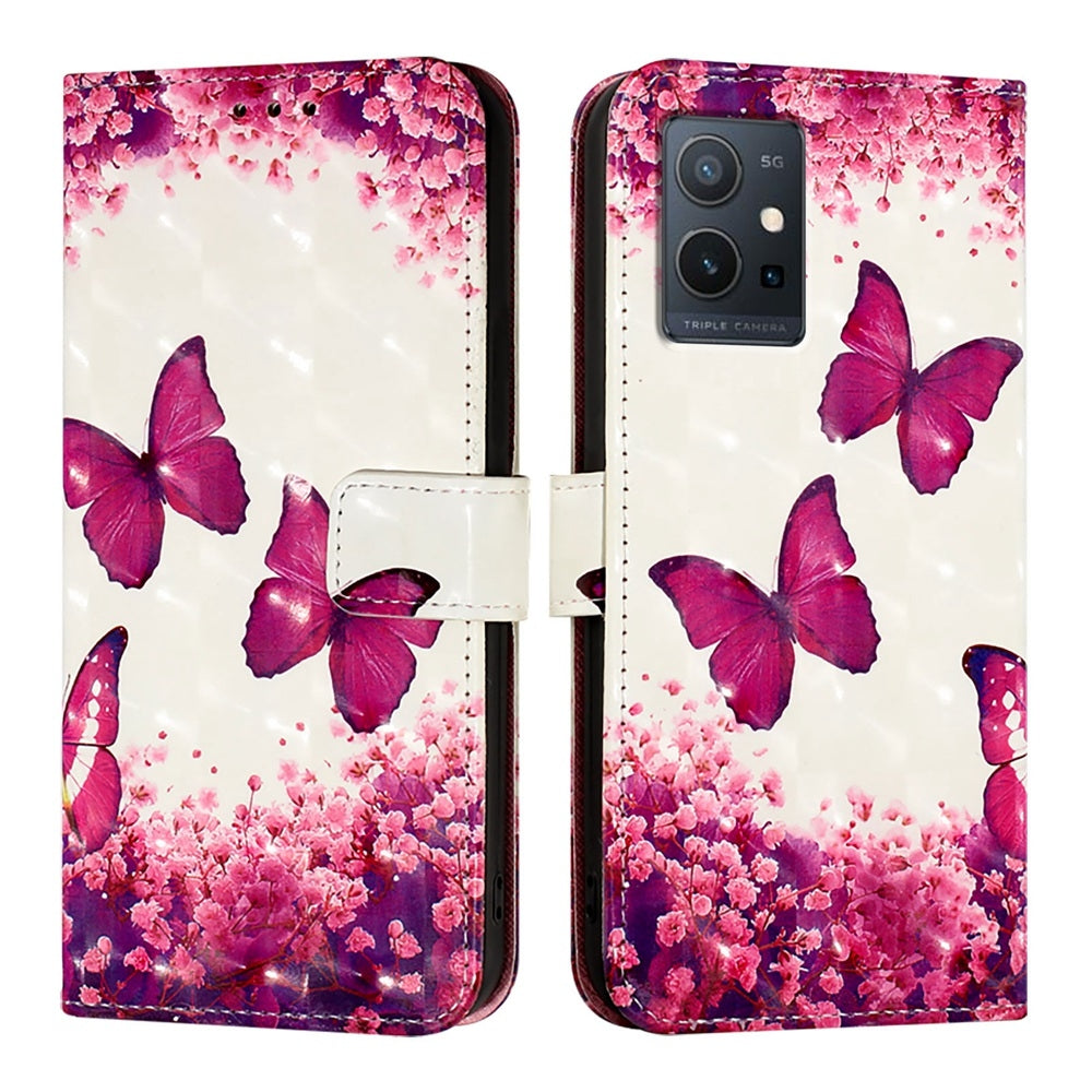 For vivo Y55s 5G 2023 Leather Flip Phone Case with 3D Painted Design, Card Holder, Wallet & Stand Function - Durable Protection & Easy Access