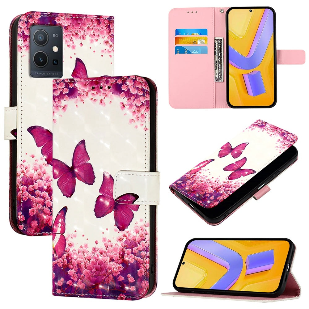 For vivo Y55s 5G 2023 Leather Flip Phone Case with 3D Painted Design, Card Holder, Wallet & Stand Function - Durable Protection & Easy Access