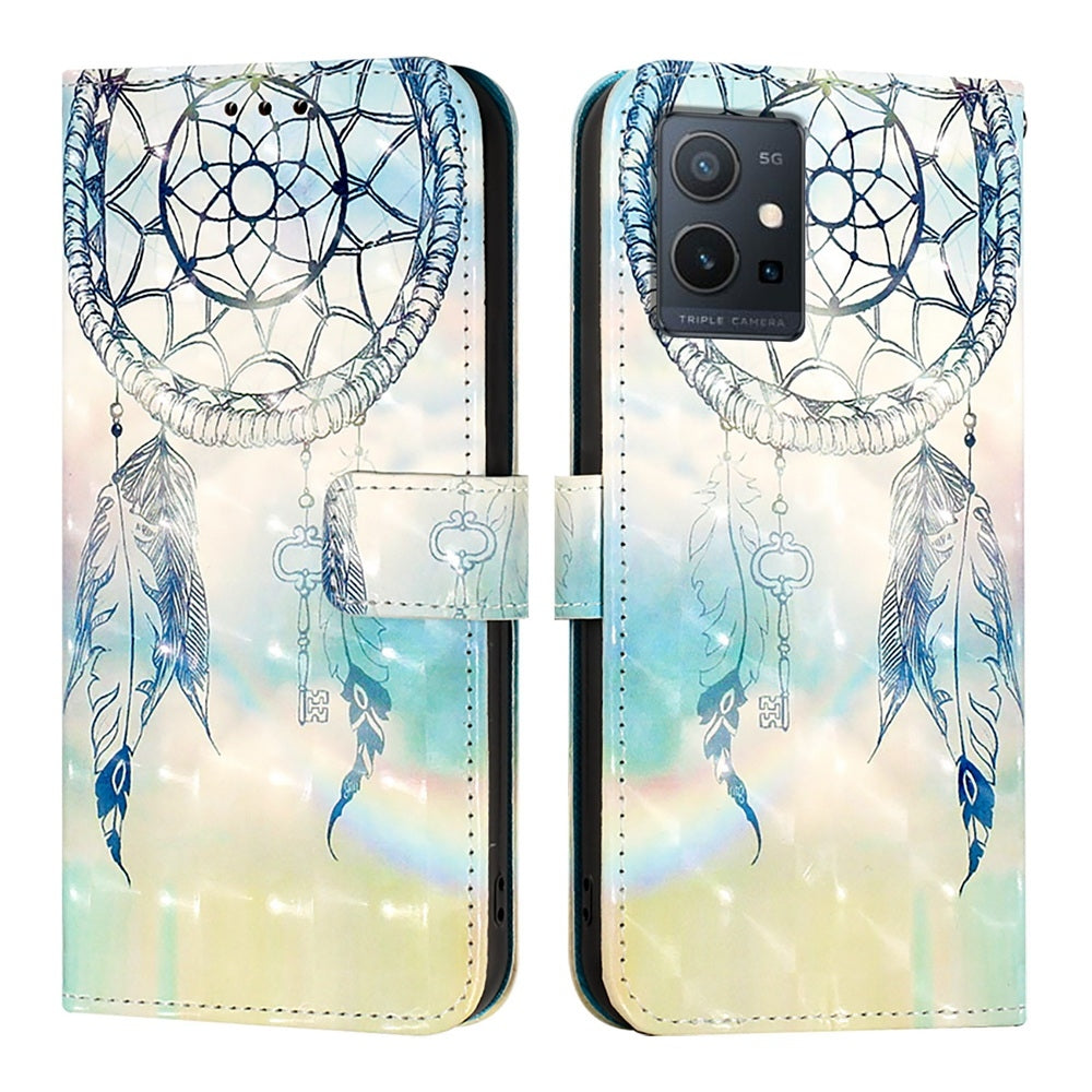 For vivo Y55s 5G 2023 Leather Flip Phone Case with 3D Painted Design, Card Holder, Wallet & Stand Function - Durable Protection & Easy Access