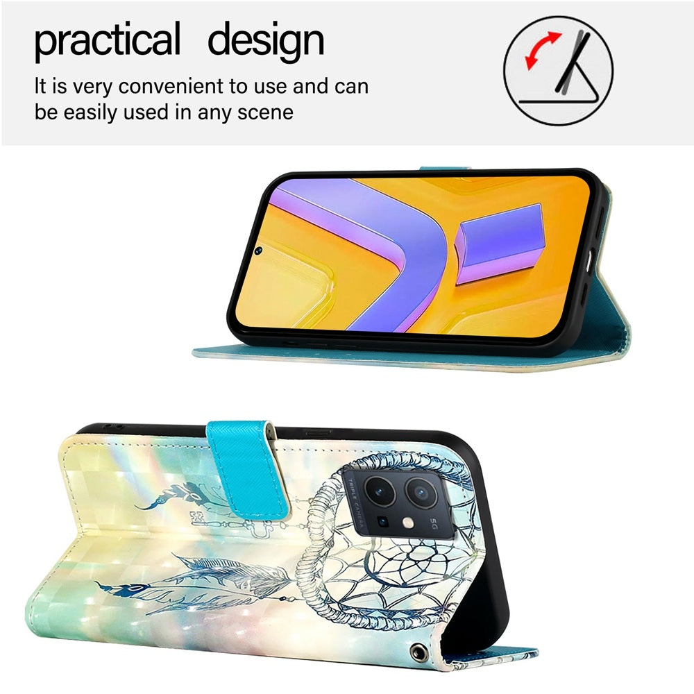 For vivo Y55s 5G 2023 Leather Flip Phone Case with 3D Painted Design, Card Holder, Wallet & Stand Function - Durable Protection & Easy Access