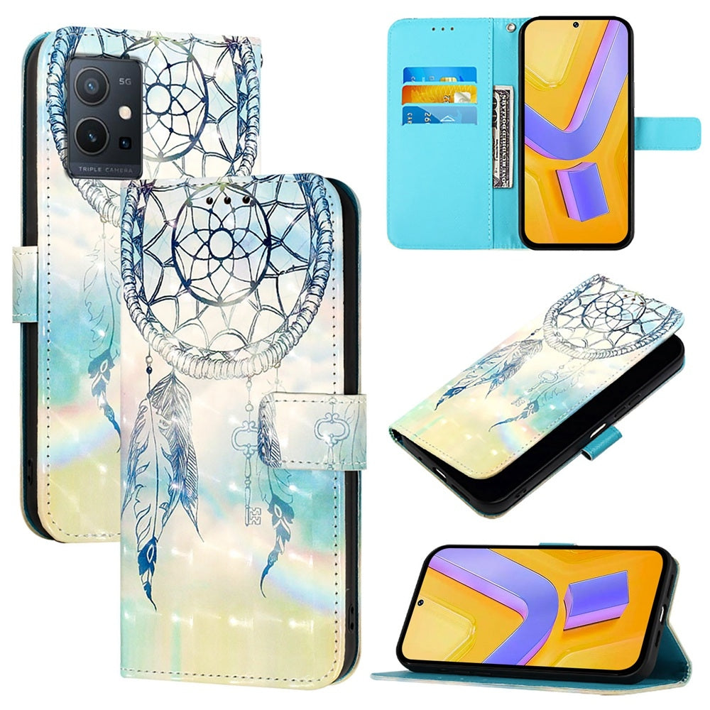 For vivo Y55s 5G 2023 Leather Flip Phone Case with 3D Painted Design, Card Holder, Wallet & Stand Function - Durable Protection & Easy Access