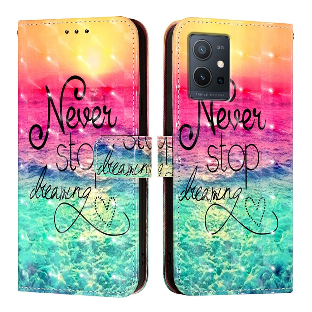 For vivo Y55s 5G 2023 Leather Flip Phone Case with 3D Painted Design, Card Holder, Wallet & Stand Function - Durable Protection & Easy Access