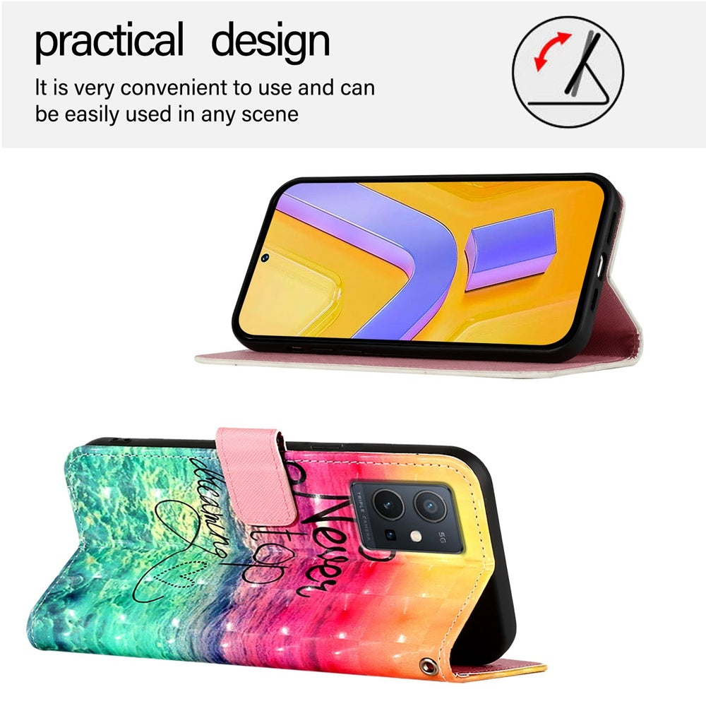 For vivo Y55s 5G 2023 Leather Flip Phone Case with 3D Painted Design, Card Holder, Wallet & Stand Function - Durable Protection & Easy Access