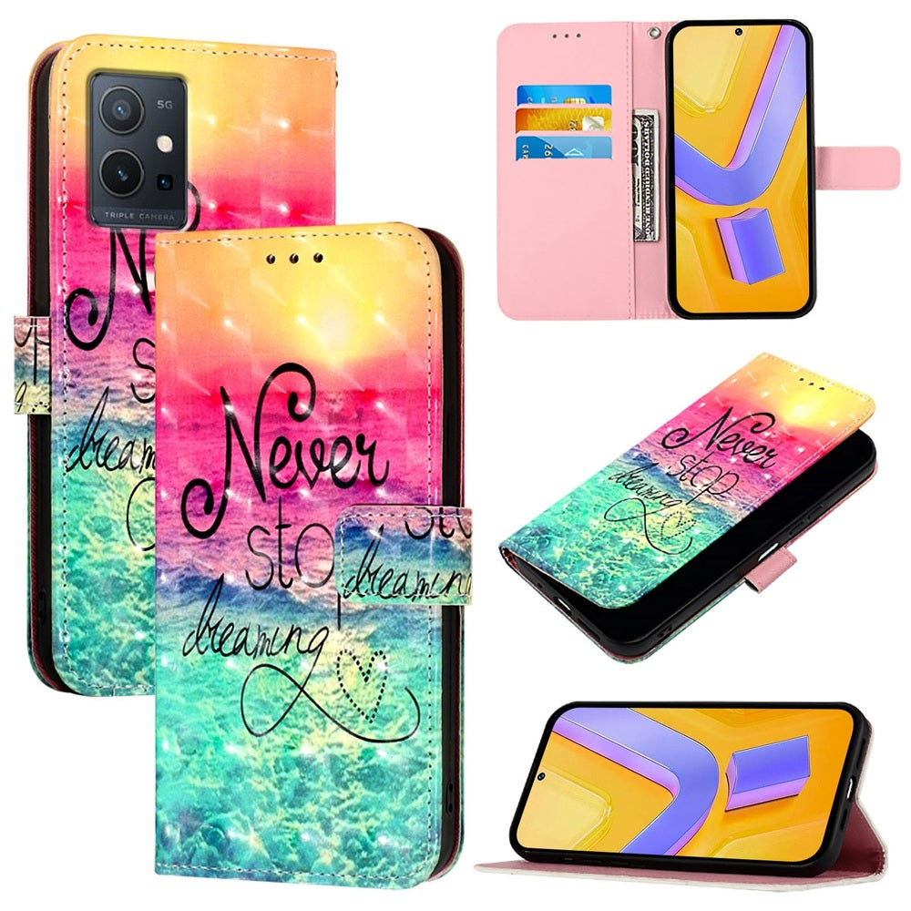 For vivo Y55s 5G 2023 Leather Flip Phone Case with 3D Painted Design, Card Holder, Wallet & Stand Function - Durable Protection & Easy Access
