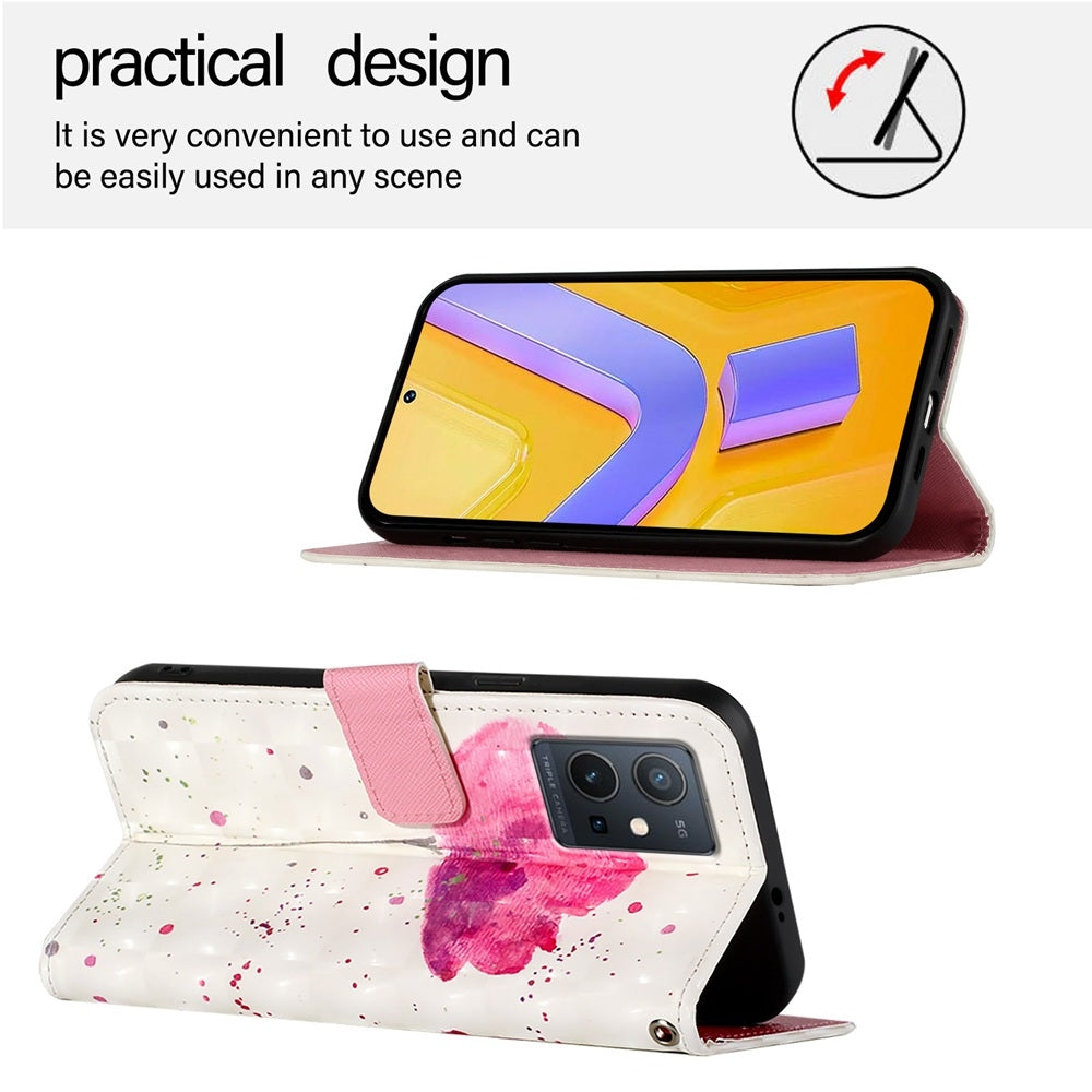 For vivo Y55s 5G 2023 Leather Flip Phone Case with 3D Painted Design, Card Holder, Wallet & Stand Function - Durable Protection & Easy Access