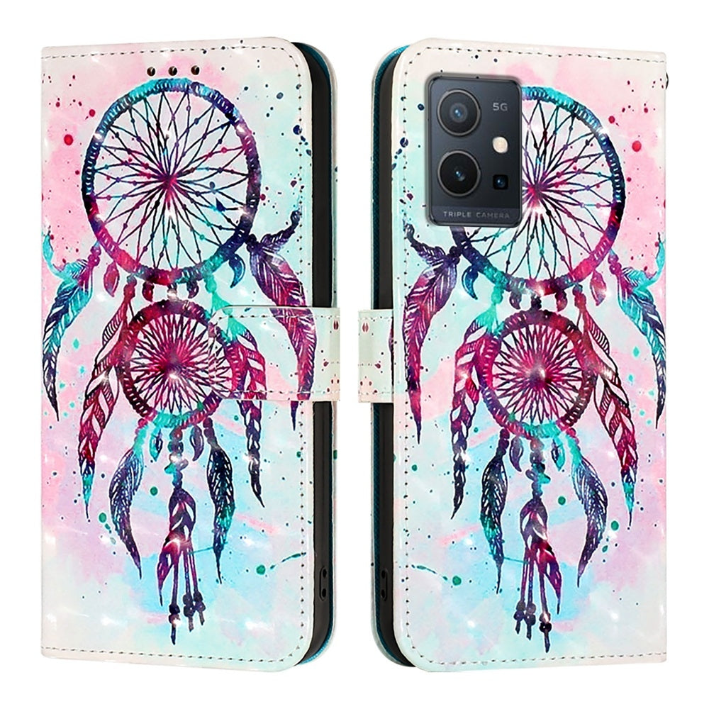 For vivo Y55s 5G 2023 Leather Flip Phone Case with 3D Painted Design, Card Holder, Wallet & Stand Function - Durable Protection & Easy Access
