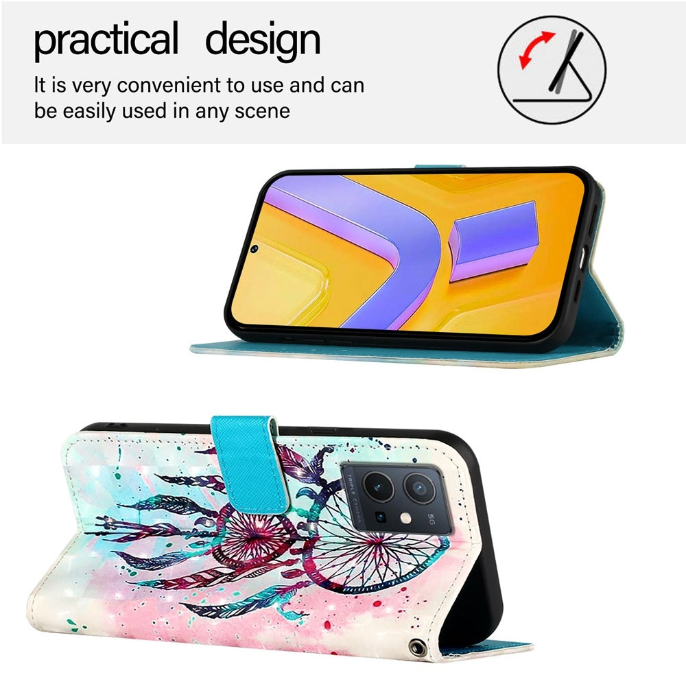 For vivo Y55s 5G 2023 Leather Flip Phone Case with 3D Painted Design, Card Holder, Wallet & Stand Function - Durable Protection & Easy Access