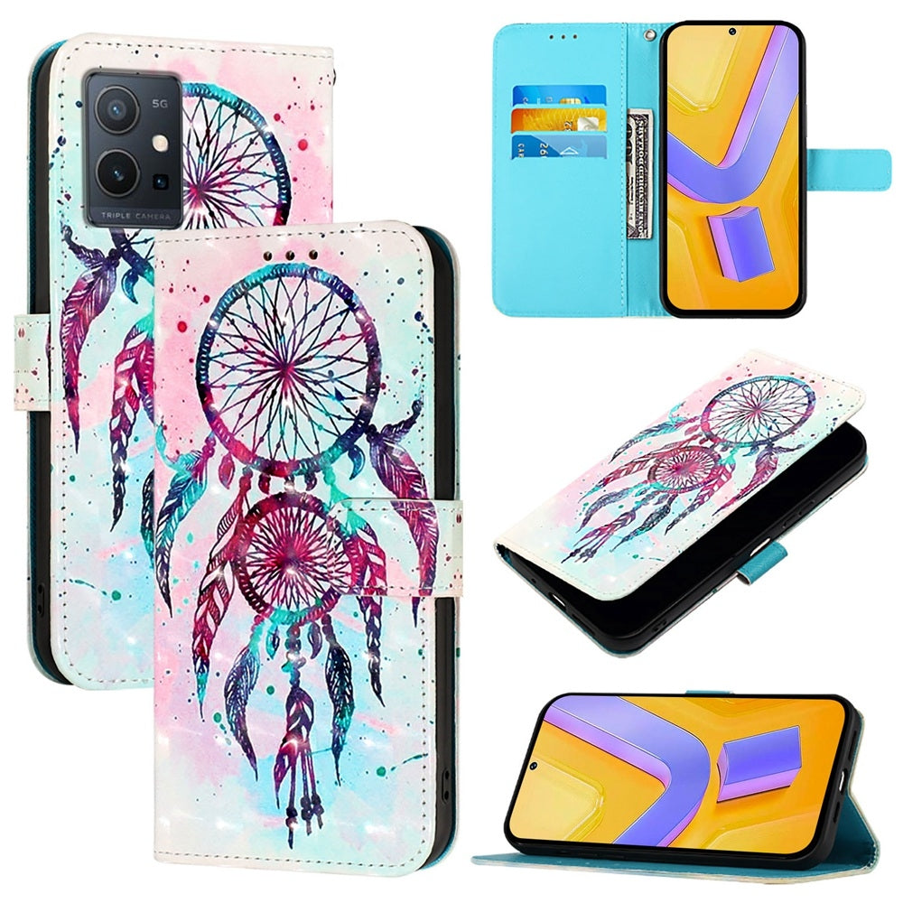 For vivo Y55s 5G 2023 Leather Flip Phone Case with 3D Painted Design, Card Holder, Wallet & Stand Function - Durable Protection & Easy Access
