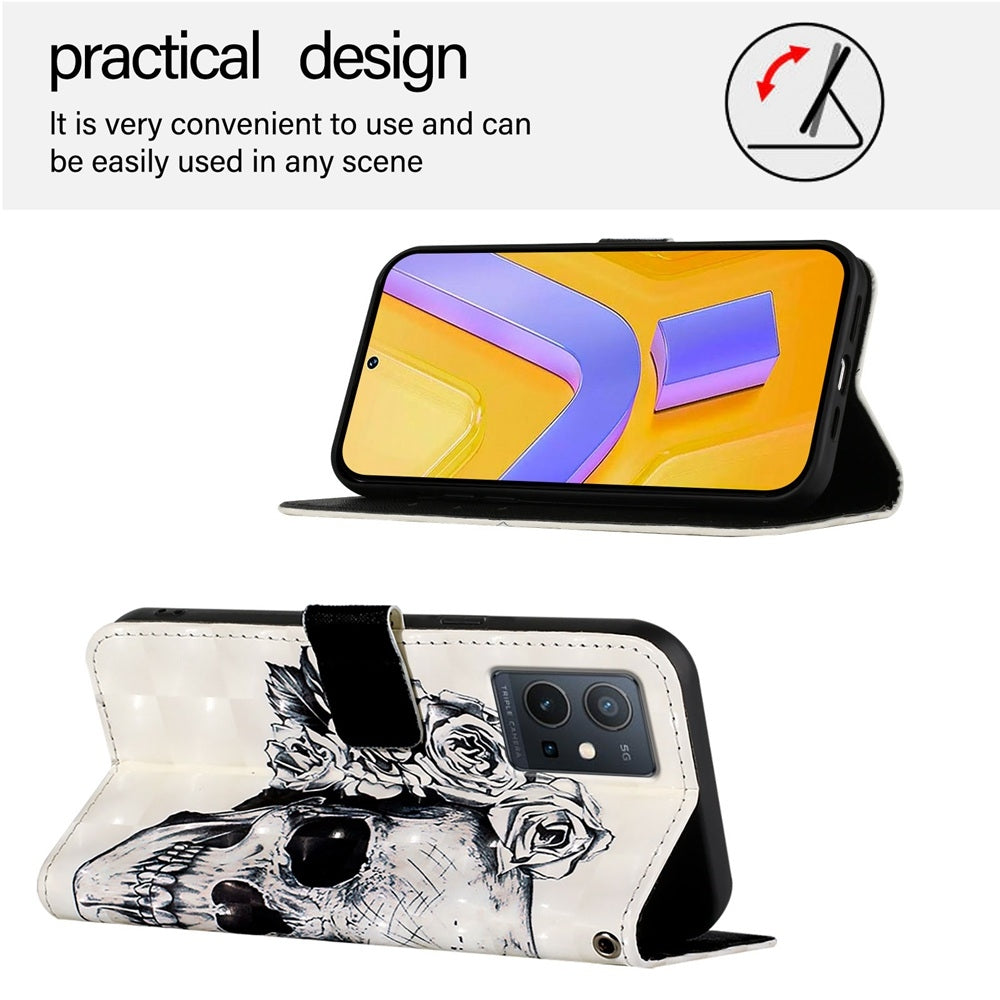 For vivo Y55s 5G 2023 Leather Flip Phone Case with 3D Painted Design, Card Holder, Wallet & Stand Function - Durable Protection & Easy Access