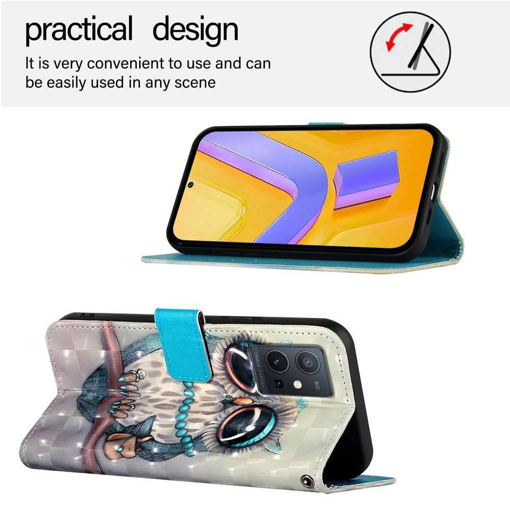 For vivo Y55s 5G 2023 Leather Flip Phone Case with 3D Painted Design, Card Holder, Wallet & Stand Function - Durable Protection & Easy Access