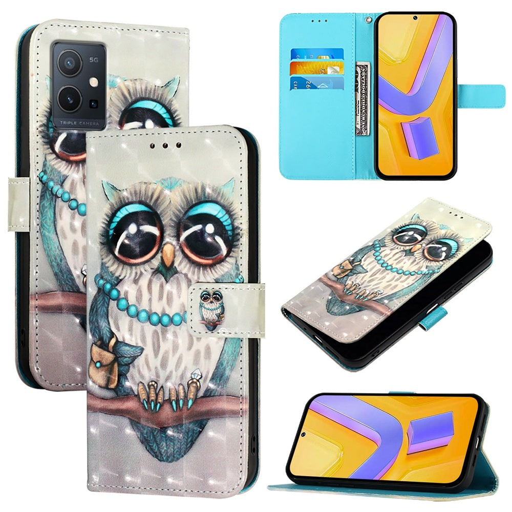 For vivo Y55s 5G 2023 Leather Flip Phone Case with 3D Painted Design, Card Holder, Wallet & Stand Function - Durable Protection & Easy Access
